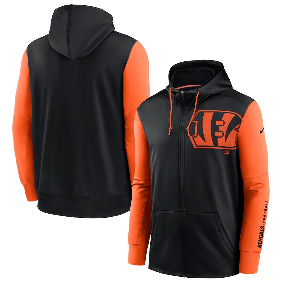 NFL Nike Cincinnati Bengals Black Orange Fan Gear Mascot Performance FullZip Hoodie->cincinnati bengals->NFL Jersey